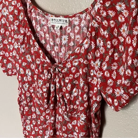 Idyllwind Brick Red Bay Cove Floral Crop Peasant Top Shirt Blouse Size Large - Picture 5 of 12